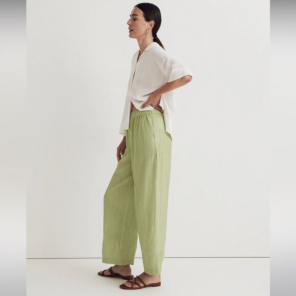 *Discolor on Leg* Madewell NWT Crinkled Crepe Straight-Leg Crop Pants Size Large - Picture 2 of 14